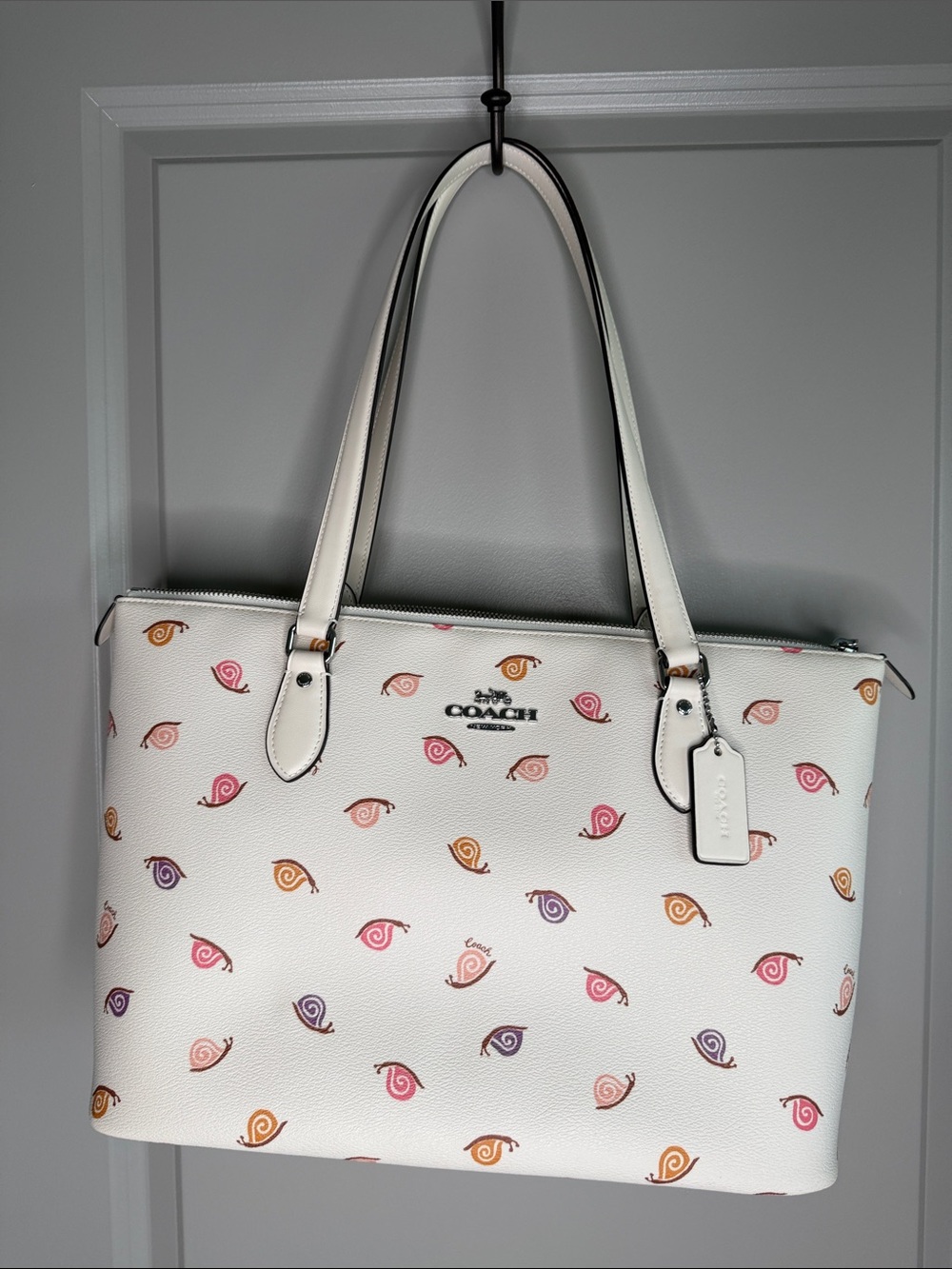 Coach Beige Leather Tote with Multicolor Snail Motif